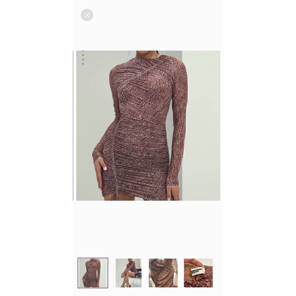Mistress Rocks " Here Kitty" nudes/browns animal print bodycon mesh dress, NWOT,